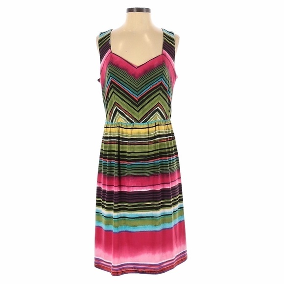 🌺 NY Collection Stripe Stretchy Colorful Sleeveless Dress Size M - Picture 1 of 11